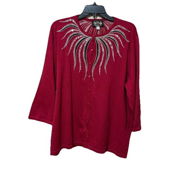Vtg Bob Mackie Wearable Art Women’s Knit Cardigan 2X Red Christmas Sweater - Picture 1 of 5